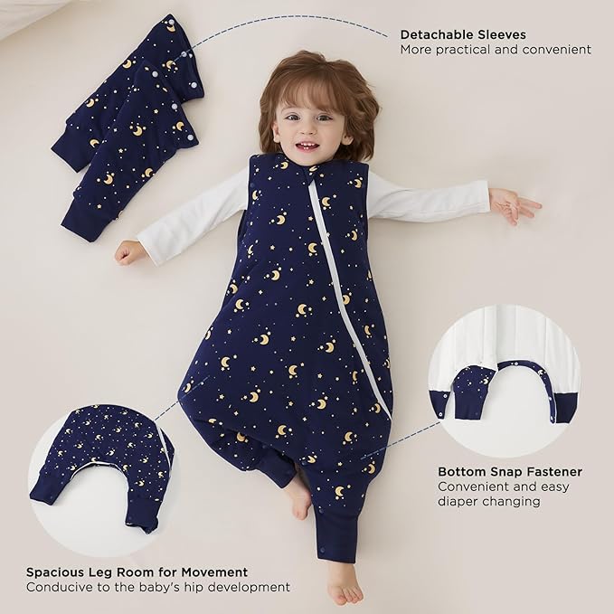 Duomiaomiao 3.5 TOG Toddler Sleep Sack 3-4T 100% Cotton Winter Side Open Zipper Baby Sleep Sack with Feet, Warm Toddler Wearable Blanket