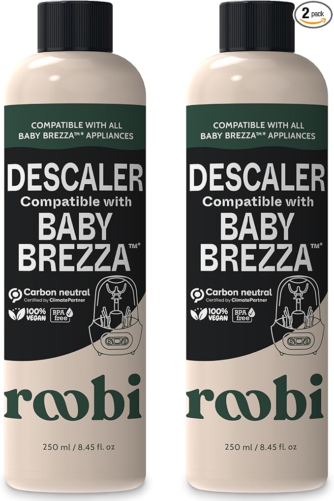 Roobi Descaling Solution Compatible with Baby Brezza. Specially Formulated to Clean & Descale Baby Appliances. Up to 2 Uses per Bottle, 2 Pack. Carbon Neutral.