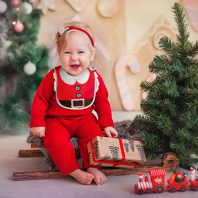 3Pcs Christmas Baby Cotton Bibs with Resin Button Newborn Infant Bibs Christmas Keepsake Baby Gift for Drooling Feeding