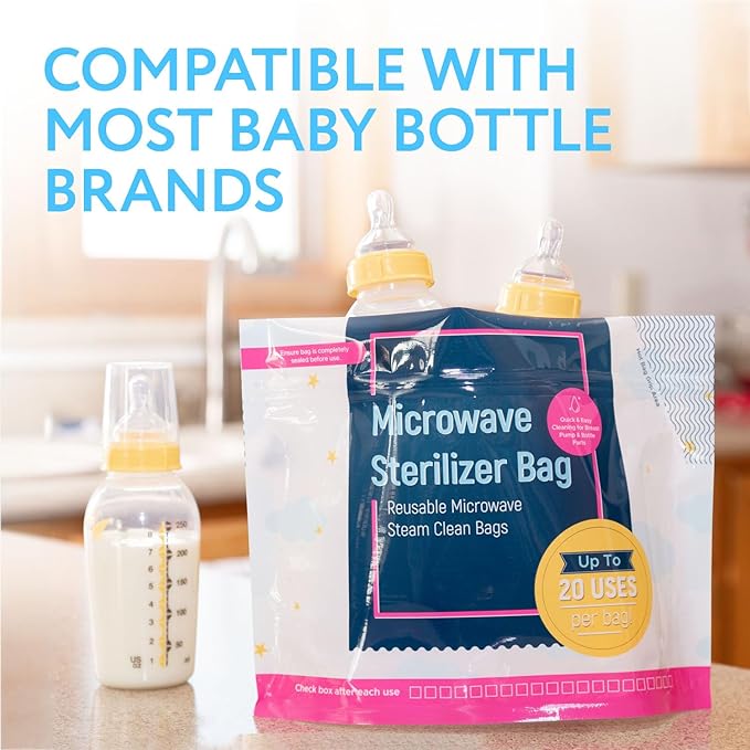 Impresa Microwave Baby Bottle Steam Bags - Reusable Up to 20 Uses & Baby Travel Essential - Multipurpose Steam Bag for Breast Pump Parts & Bottle Cleaning in Microwave - Pack of 1, 15 Count
