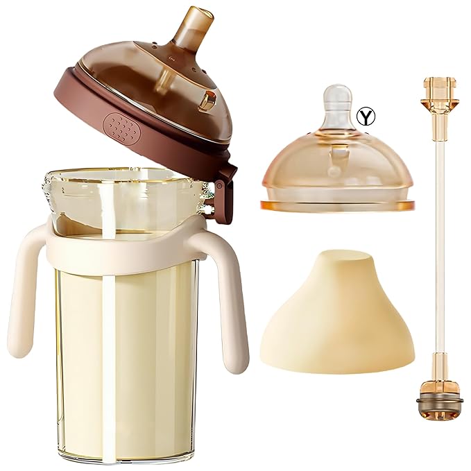 PPSU Baby Bottle, Bottles for Breastfed Babies with Handles and Straw, Flip-top Anti-Colic Baby Bottles 8oz/240mL 10+ Months