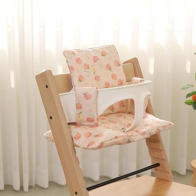 Waterproof & Compatible Stokke Tripp Trapp Cushion Set - Easy to Clean - Made Fabric from Korea - 100% Cotton Stokke Tripp Trapp High Chair Cushion Set (Peach Bunny)