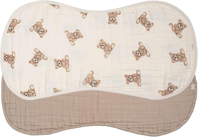 Ali+Oli 2-pk Muslin Burp Cloths for Baby Boys and Girls (Teddy-Taupe) Organic Baby Burp Cloth, Burp Rags for Newborn