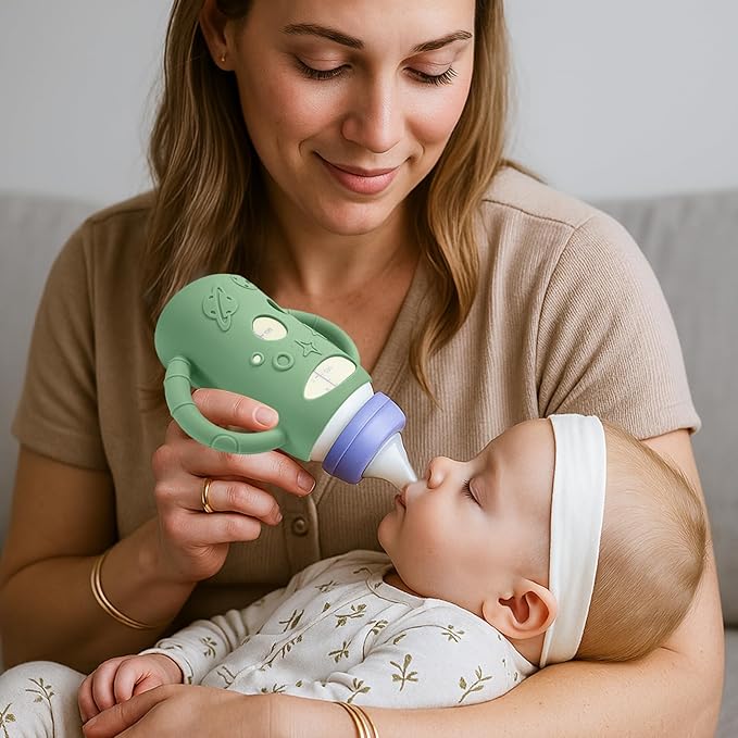 BUSOHA 3 Pack Silicone Sleeves for Lansinoh Glass Baby Bottles - Wide Neck Baby Bottles Sleeves for Lansinoh Bottles Baby Anti-Colic Bottles Holder with Handle Silicone Protector,8 oz