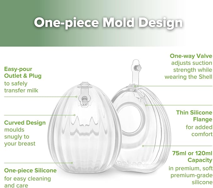 haakaa Wearable Shell Breast Pump 2-in-1 Hands-Free & Passive Silicone Milk Catcher | Discreet & Comfortable | Prevents Nipple Irritation | Easy to Clean and Use for Leakage Collection, 120ml -1 pc
