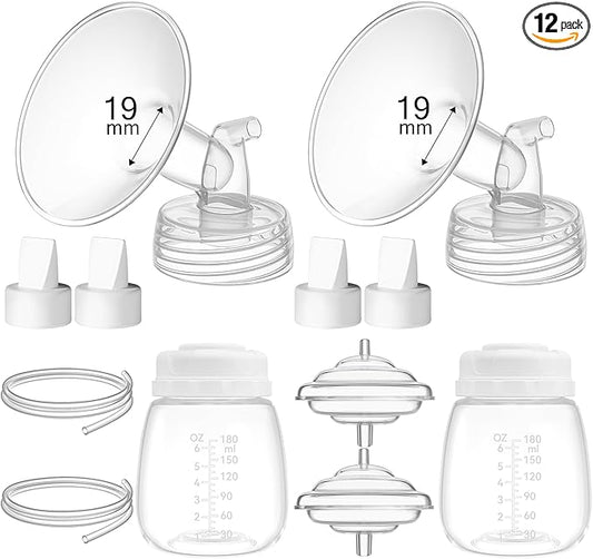 19mm Replacement Pump Parts for Spectra S1 S2 9 Plus Synergy Gold Includes Flange Duckbill Valve Tubing Backflow Protector Bottle,Compatible with Motif Luna Cimilre Ameda MYA Pump