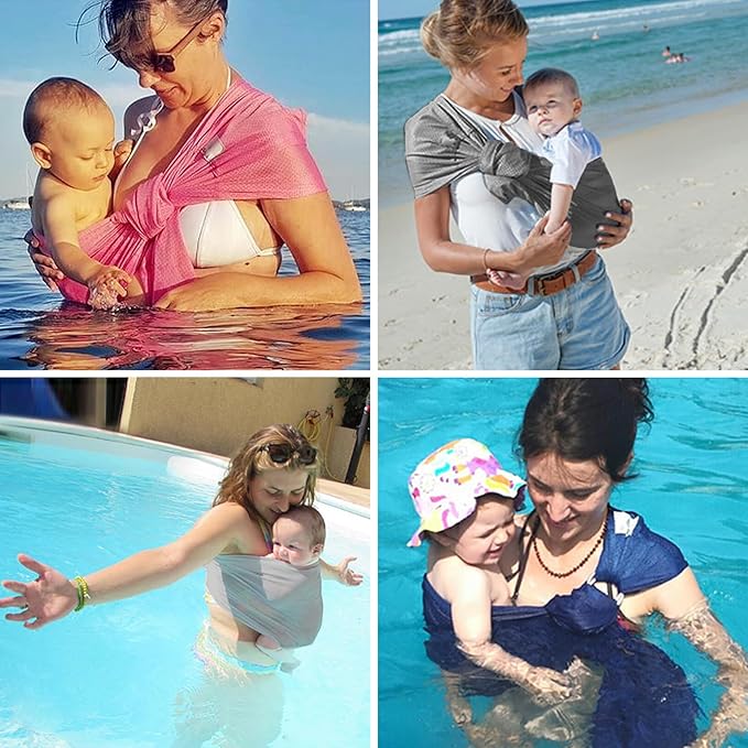 Water Ring Sling Baby Carrier, Adjustable Lightweight Breathable Newborn Carrier Sling for Summer, Swimming, Pool, Beach, Front Chest Mesh Infant Wrap Carrier for Baby Gift (Light Grey)