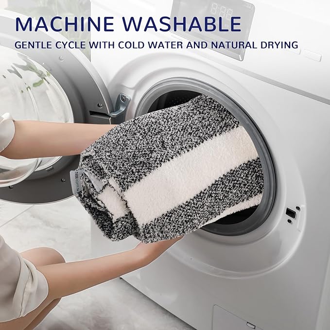 NEXHOME PRO Stripe Throw Blanket, Knit Blanket for Couch Bed Sofa Picnic, Ultra Soft Fuzzy Blankets, Luxury Striped Blanket for Women, Pet, Gifts, Black, 50 x 60 inches