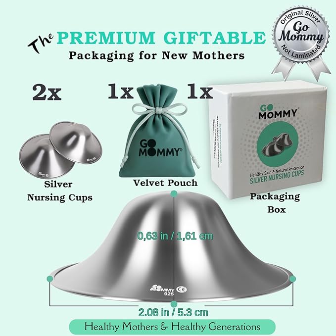 Silver Nipple Shields for Breastfeeding Newborn & A Breastfeeding Essential by Go Mommy - Silver Nursing Cups for Sore Nipple Relief, Protects & Heals Cracked Nipples