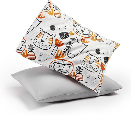 TILLYOU Toddler Pillowcases 13 x 18 Travel Pillow Case 2 Pack, Kids Pillowcases Machine Washable with Envelope Closure, Lion