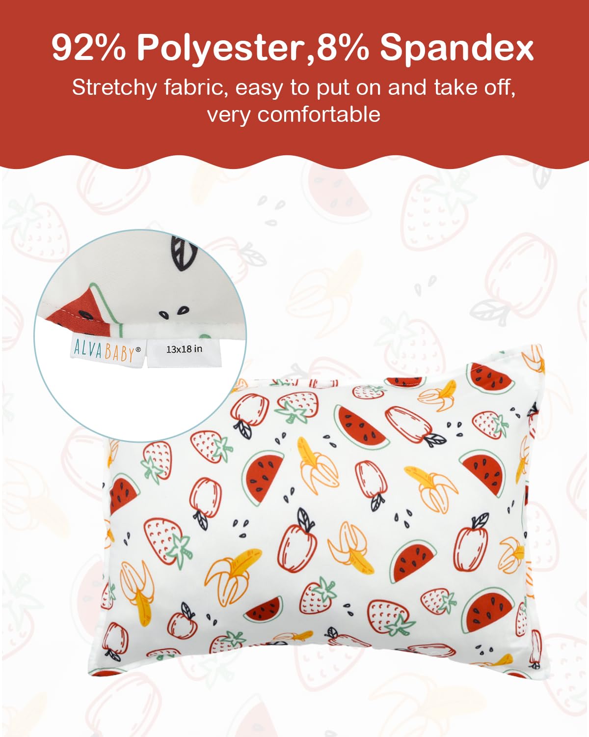 ALVABABY Toddler Pillowcases Stretchy Soft Kids Pillow Cover 2 Pack Fit 13"x 18" or 12"x16" Envelope for Girl Boy Sleepy Travel 2TPE29A