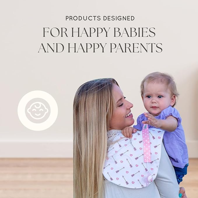 Dodo Babies 5-Pack Baby Burp Cloths - Soft & Absorbent Baby Spitup Cloths - Contoured Shape for Infant Essentials - Includes Pacifier Clips & Pacifier Case - 19 x 9 in, 2 Clips & Case, Pink/White/Grey