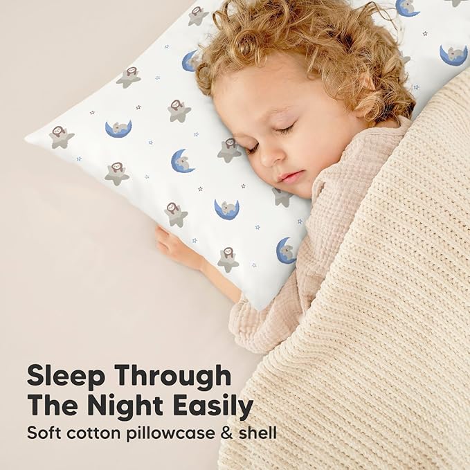 Toddler Pillow with Pillowcase - 13x18 My Little Dreamy Kids Travel Bed Pillows for Sleeping, Organic Cotton Small Pillowcase, Soft & Breathable, Machine Washable, Toddlers 2-5 years old (Space Drift)