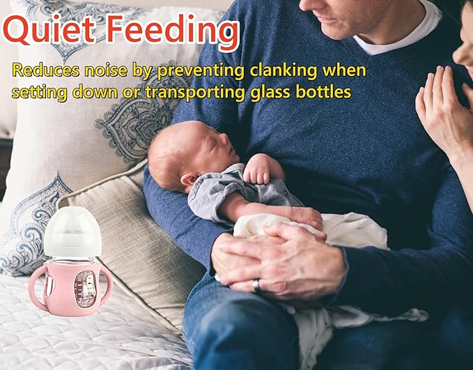 4 Pack Silicone Sleeves for Avent Natural Glass Baby Bottles, Silicone and Easy-Grip Handles for Drop Protection, Compatible with Philips Avent 4 OZ Glass Bottle (Milk White)