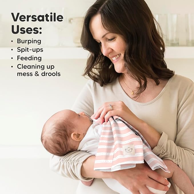 Organic Burp Cloths Baby Boy, Girl - 6-Pack Large Cotton Burping Cloths for Babies, Spit Up Rags, Super Absorbent, Ultra Soft Newborn Rag, Gender Neutral, Machine Washable, Durable(Sweet Charm)