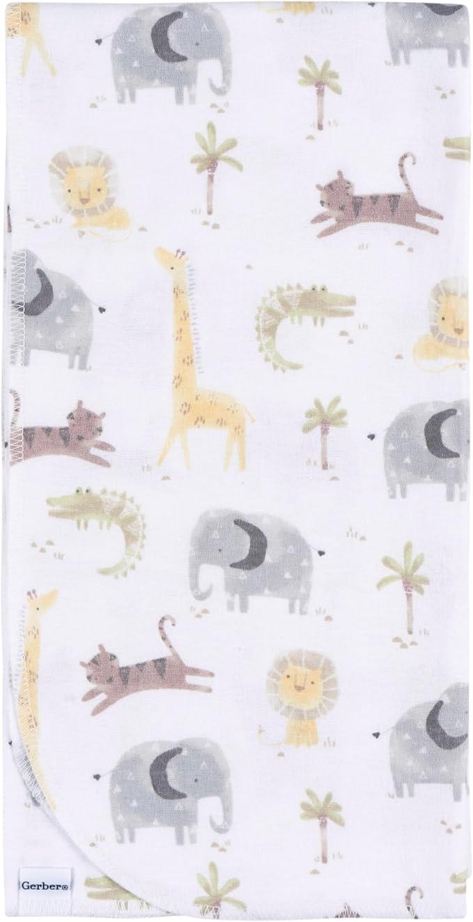 Gerber Unisex Baby 100% Cotton Flannel Receiving Blankets 30x30 Inches (Pack of 4), Animals + Geos Neutral, One Size