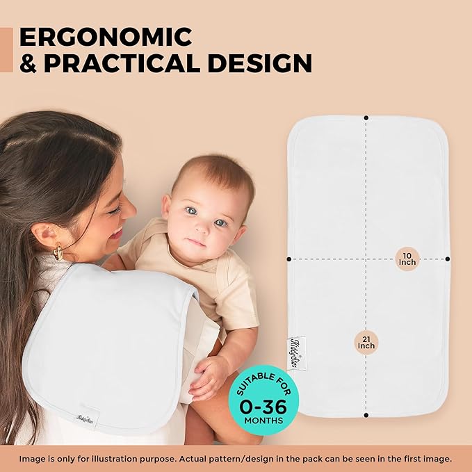 5-Pack Organic Cotton Burp Cloths – Large, Ultra-Soft 3-Layer Towels for Burping, Shoulder & Hand Use, Highly Absorbent