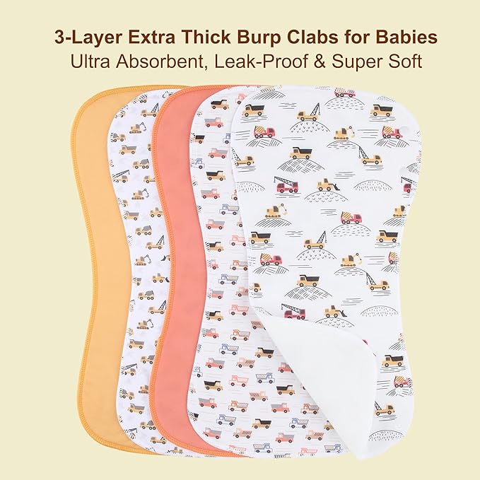 2-in-1 Burp Cloths and Baby Bibs - 6 Pack Large Super Absorbent Soft Cotton Burping Cloths for Spit Up, 3 Layers Thick Baby Burp Rags for Girls & Boys