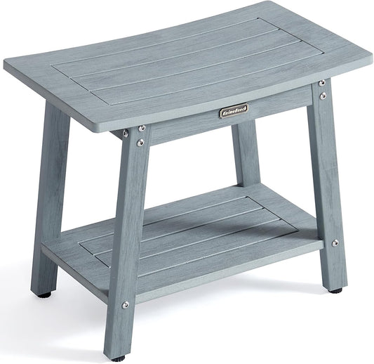 Large Shower Bench Seat, HDPS Shower Stool for Inside, Waterproof Spa Bath Chair for Shaving Leg, Weather Resistant/Non-Slip, Indoor/Outdoor Use, No Maintenance, Gray