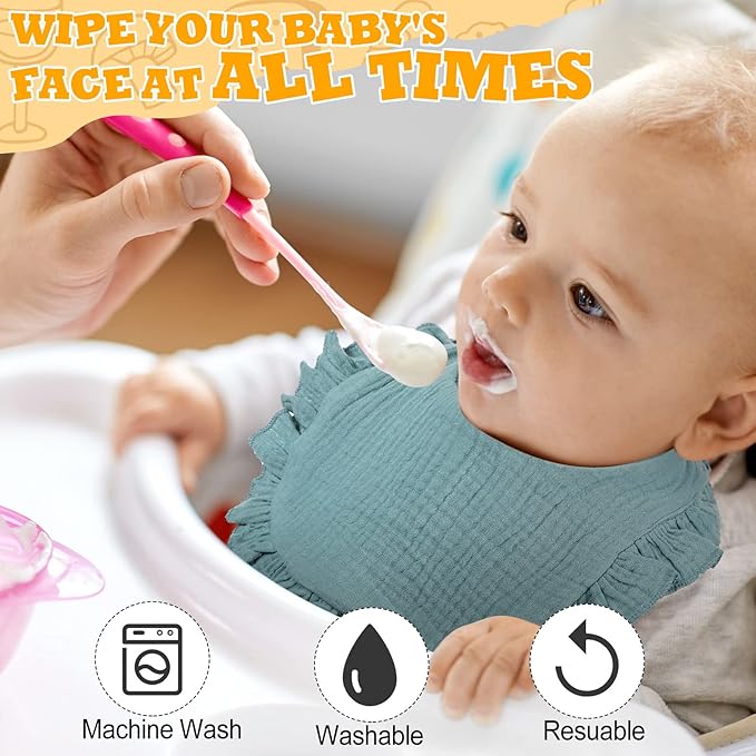 Mepase 10 Pcs Large Muslin Baby Girl Bibs Drool Teething Bibs Lap Shoulder for Boy Girls Teething(Fresh Colors)