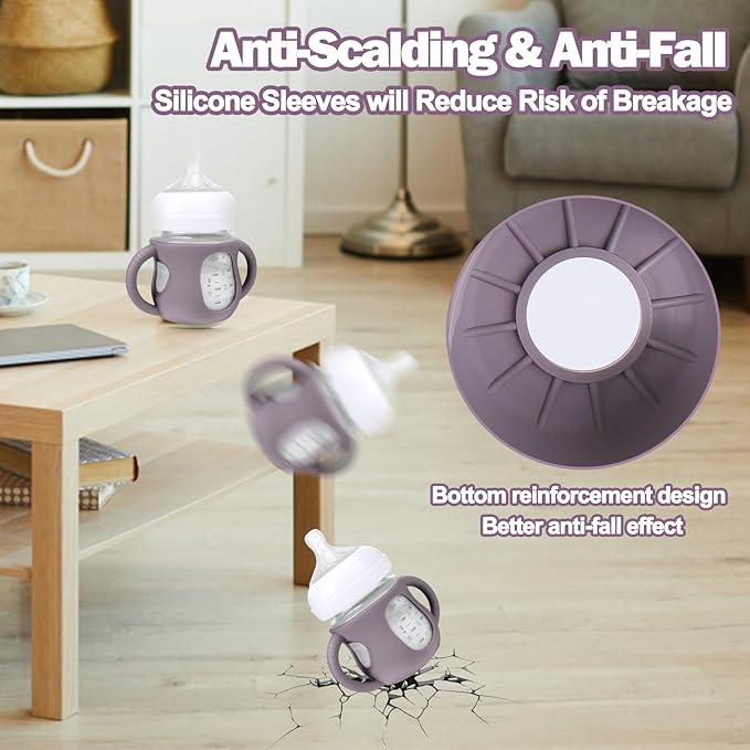 BUSOHA 3 Pack Silicone Sleeves for Avent Natural Baby Bottles - Drop Protection Baby Bottle Sleeves with Handle for Avent Natural Baby Bottles,4 Ounce