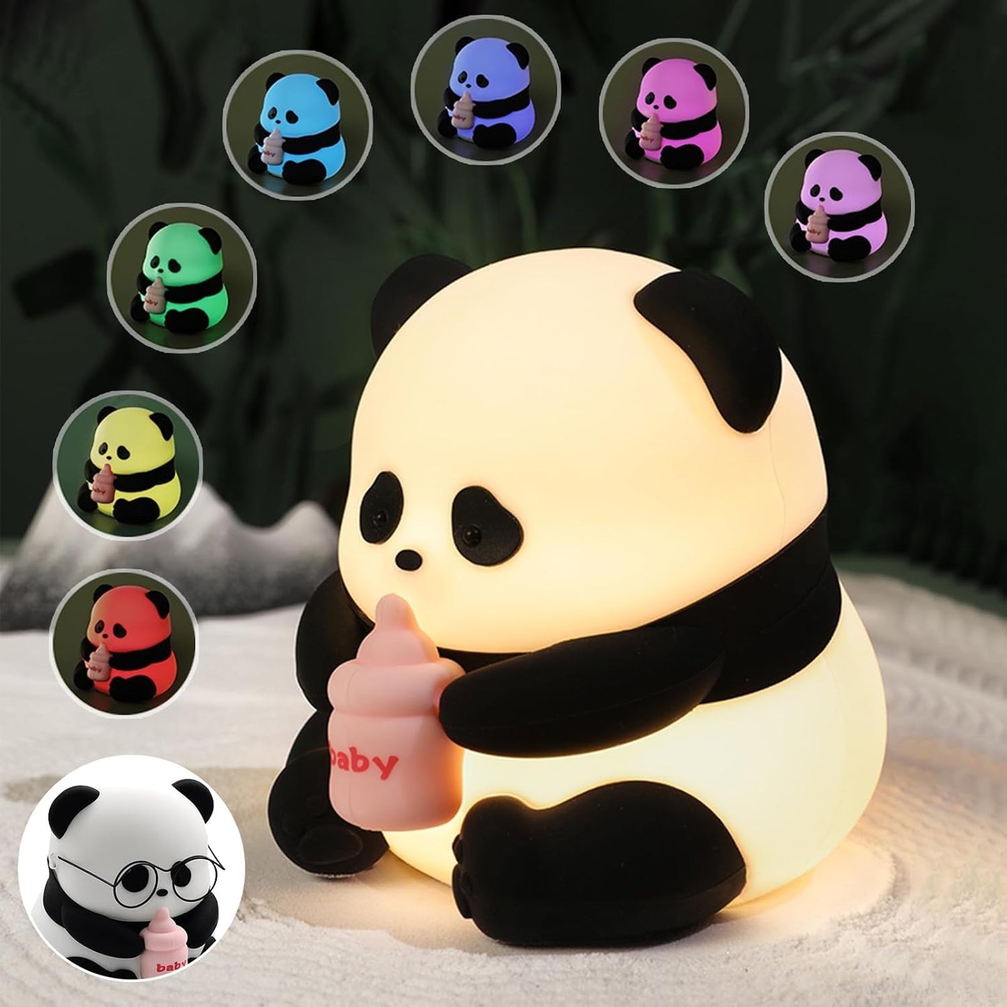 Cute Panda Night Light,LED Squishy Novelty Animal Night Lamp,Food Grade Silicone 3 Level Dimmable Breastfeeding Nursery Nightlight for Girls Room Decor,Cute Gifts,Office Desk/Baby Boys