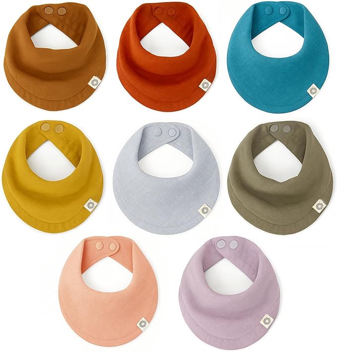 Kishu Baby Indi - Fairtrade Organic Baby Bibs for Girls or Boys - Rounded, 4-Way Reversible, 8 Layer Muslin Drool Bibs