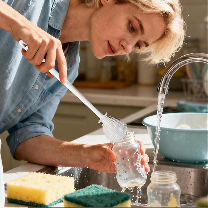 360° Flexible Silicone Bottle Brush with Long Handle, 2025 New Bottle Cleaning Brush, Deep Cleaning Brush for Narrow Neck Bottles, Water Bottles, Baby Bottles, Flasks Soft Bottle Brush (1PC)