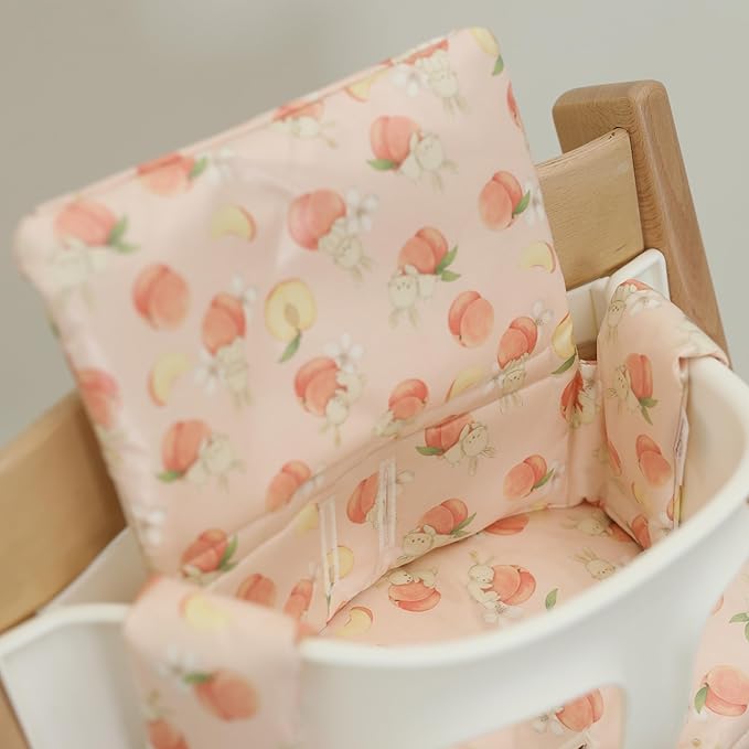 Waterproof & Compatible Stokke Tripp Trapp Cushion Set - Easy to Clean - Made Fabric from Korea - 100% Cotton Stokke Tripp Trapp High Chair Cushion Set (Peach Bunny)