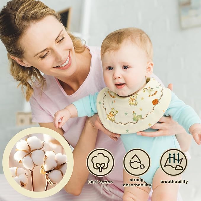 EllieHouse Baby Bibs for Girls Boys 10Pack Muslin Drool Teeth Drooling Teething Bibs Muslin Cotton for Infant Toddler