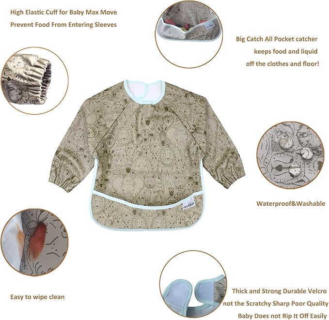 2 Pack Baby Bibs for Boy,Baby Bibs for Eating,Mess Proof Baby Bib,Full Sleeve Bib,Waterproof Bib for Toddlers