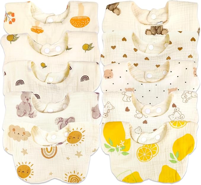 Baby Bibs Muslin Bibs for Baby Girl Boy for Drooling and Teething 10 Pack