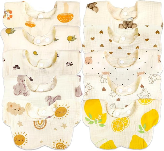 Baby Bibs Muslin Bibs for Baby Girl Boy for Drooling and Teething 10 Pack