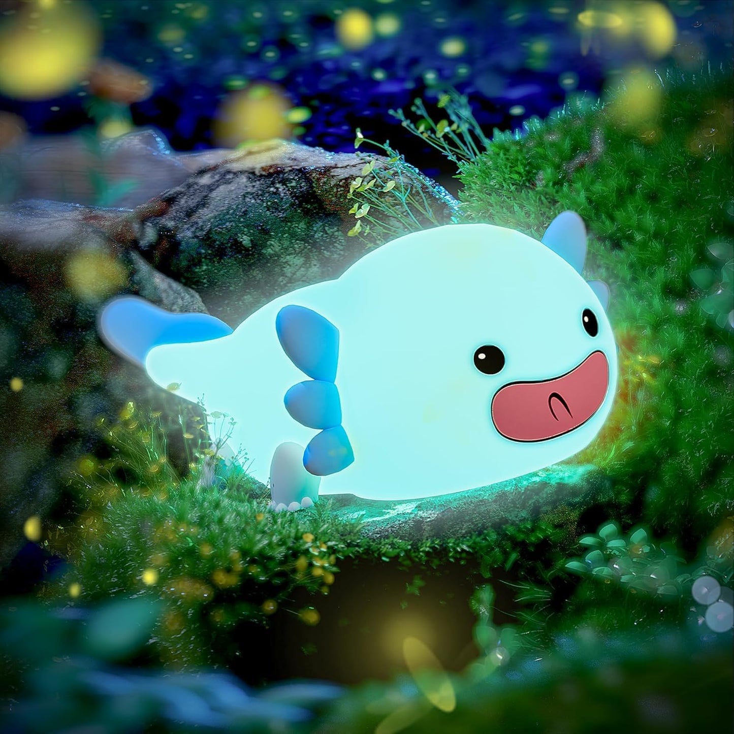 UNEEDE Blue Axolotl Night Light for Kids, Animal Silicone Nursery Night Lamp, Rechargeable Table Lamp, Cute Room Decor Night Light for Bedroom, Living Room, Dining, Desk Decorations, Gift