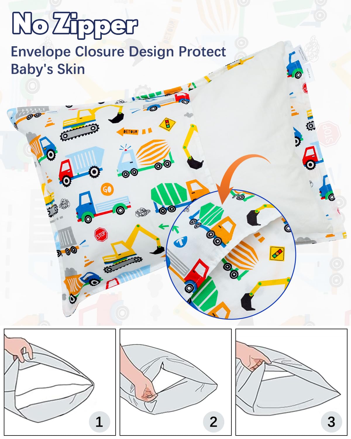 ALVABABY Toddler Pillowcases 2 Pack Organic Cotton Kids Pillow Cover Fit 13"x 18" or 12"x20" Envelope for Girl Boy Sleepy Travel