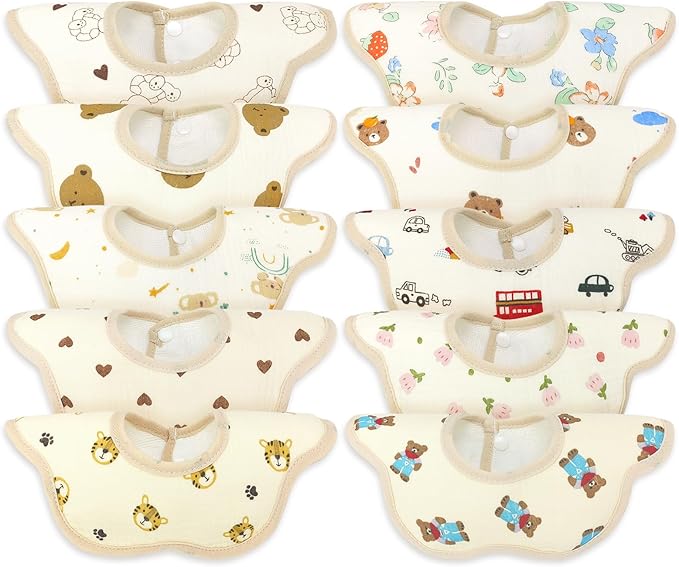 EllieHouse Baby Bibs for Girls Boys 10Pack Muslin Drool Teeth Drooling Teething Bibs Muslin Cotton for Infant Toddler