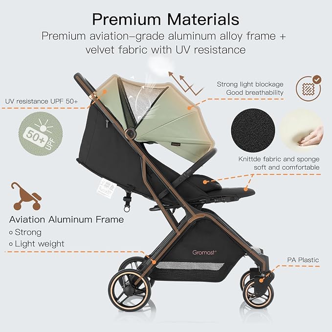 Gravity Folding Baby Stroller - Portable Travel Toddler Stroller w/Adjustable Backrest & Canopy, Cup Holder, Lightweight and UV Protected, One-Hand Automatic Folding - Green