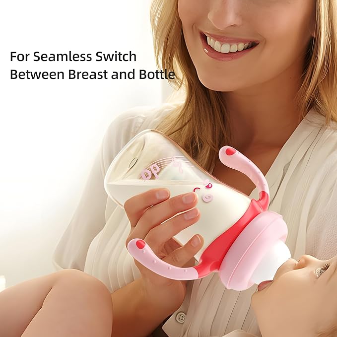 YOHKOH Natural PPSU Baby Bottle with Natural Response Nipple, Newborn Anti-Colic Baby Bottles with Handle, Wide Neck Mushroom Cap Baby Bottle (8.8oz (Pack of 2), Red1)