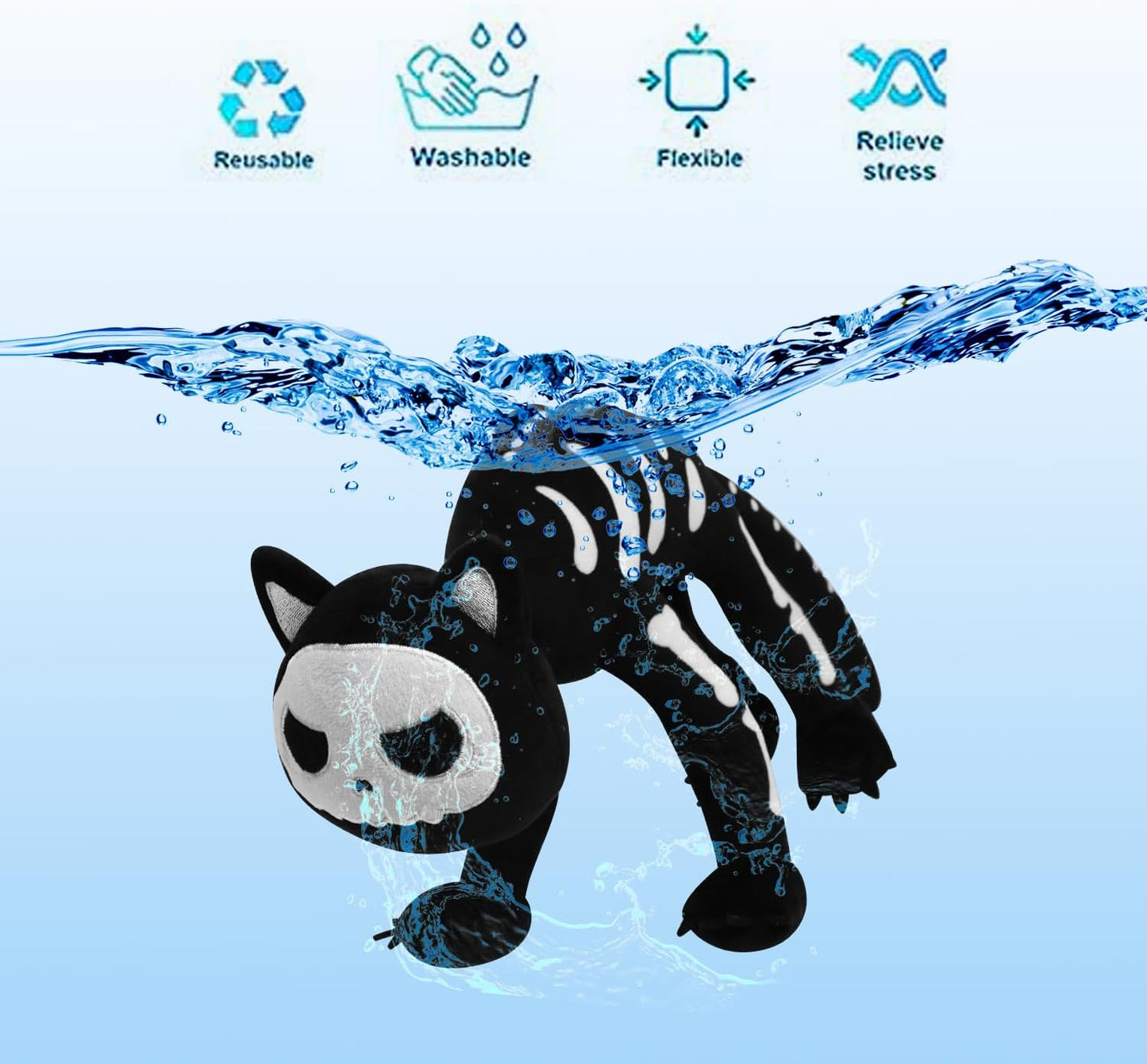 Halloween Black Cat Plush, Skeleton Stuffed Animal Pillow, Cute Plushie Doll Toy Gift for Fans, Boys and Girls Birthday Gifts