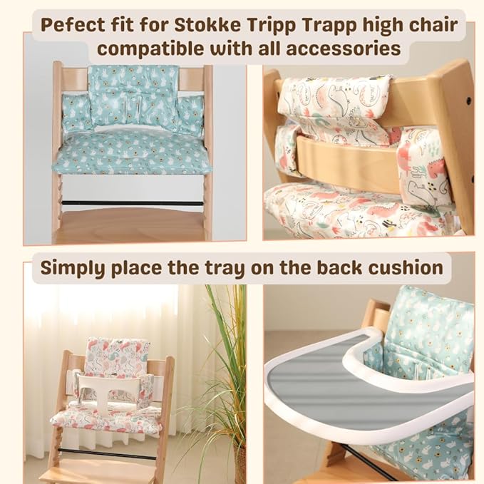 Waterproof & Compatible Stokke Tripp Trapp Cushion Set for Newborn Baby - Easy to Clean Stokke Tripp Trapp Newborn Set - 100% Cotton Stokke High Chair Cushion Set (Mint Bunny / 49.5 Counts)