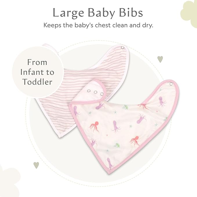 Bamboo Little Baby Bibs (Pack of 2) - Bibs with Adjustable Snaps- Absorbent Terry Backing