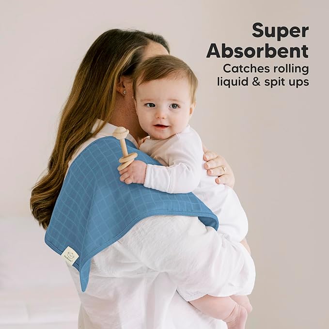 5-Pack Cotton Muslin Burp Cloths Baby Girls, Boys - Soft & Absorbent Spit Up Burp Rags, Large Muslin Towel, Cotton Wash Cloths for Babies, Newborn, Infant, No Shrink, Durable, Neutral (Primeval)