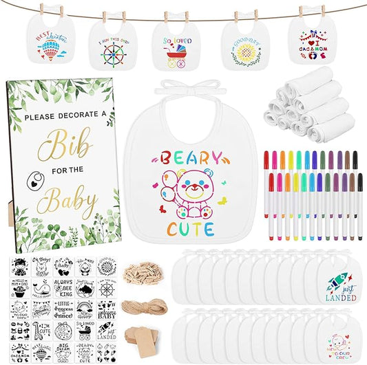 Baby Shower Game Sign Blank Bib DIY Set Newborn Essentials Stuff