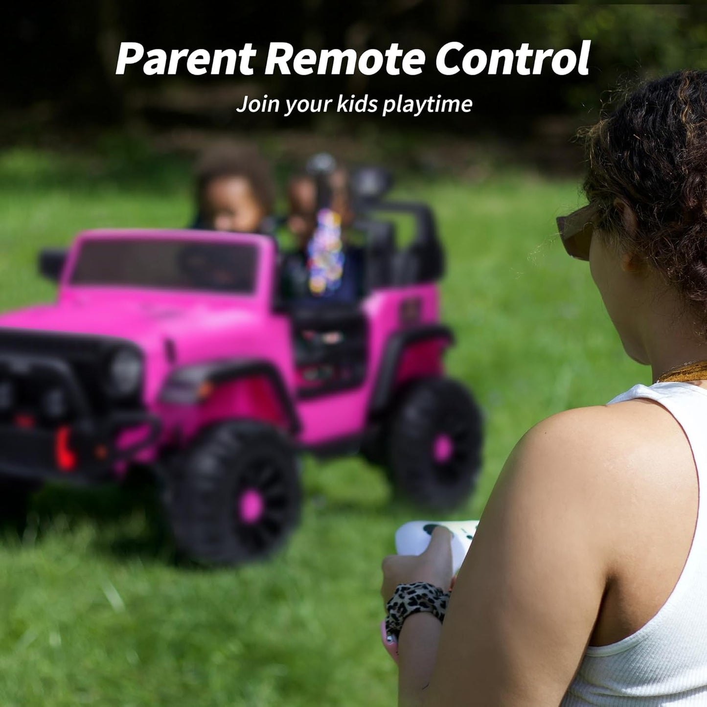 2 Seater Ride on Toy Car for Kids, 24V 4x4 Ride-on Truck Kids Electric Car w/Remote Control, 4x200W Motors - Hot Pink