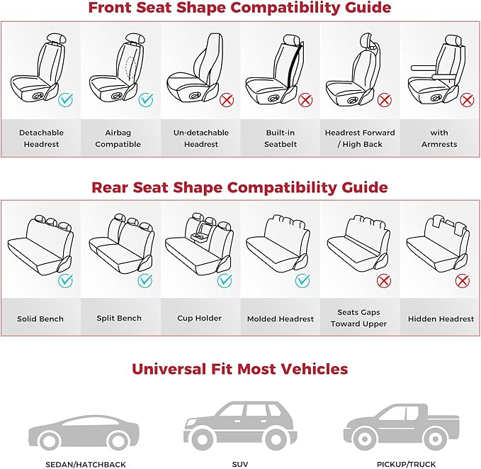 FREESOO Front Seats 2PCS Leather Car Seat Covers, Ultra Breathable Waterproof Seat Covers for Cars Trucks SUV, Carseat Protector Car Seat Cover Fit for Most Vehicles, Black Red