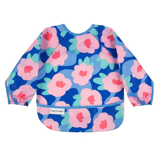Tiny Twinkle Long Sleeve Bib for Babies & Toddlers – Waterproof Smock Bib for Eating – Machine Washable & Mess-Proof, Baby Feeding Essential & Shower Must-Have(Floral Blue, 2-4Y)