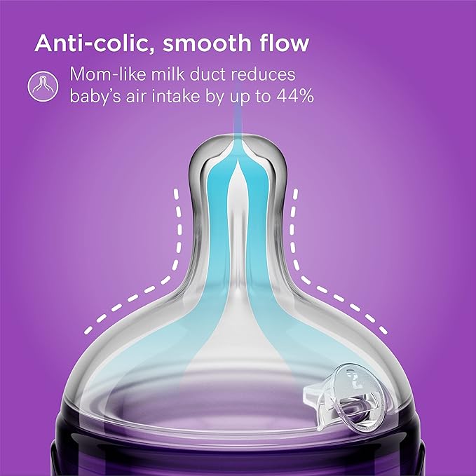 Smilo Baby Bottle Set with Stage 0 Slow Flow Anti Colic Nipple, 10 Oz / 300 ml Capacity, 3X Pack of Anti Colic Baby Bottles 0-3 Months - Pink