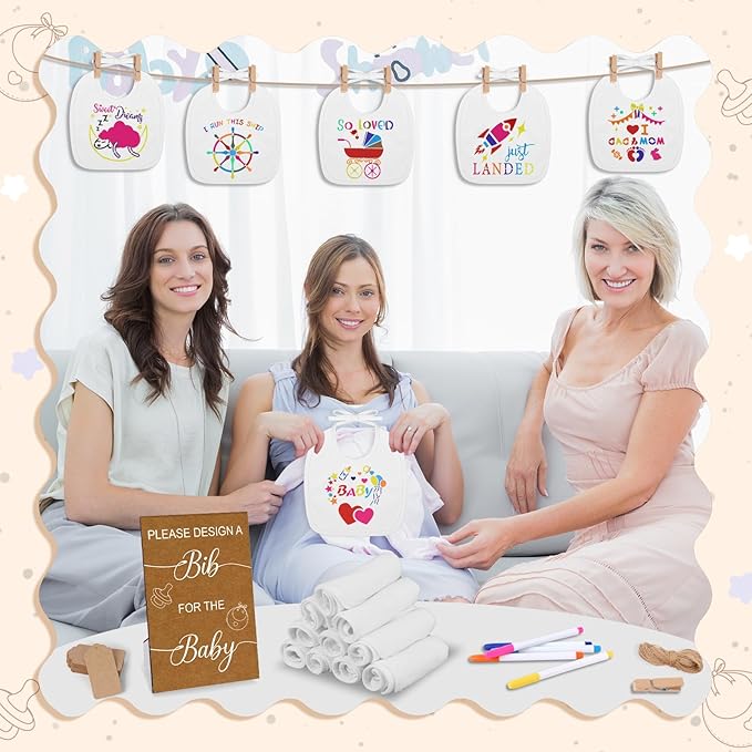 Baby Shower Game Sign Blank Bib DIY Set Newborn Essentials Stuff