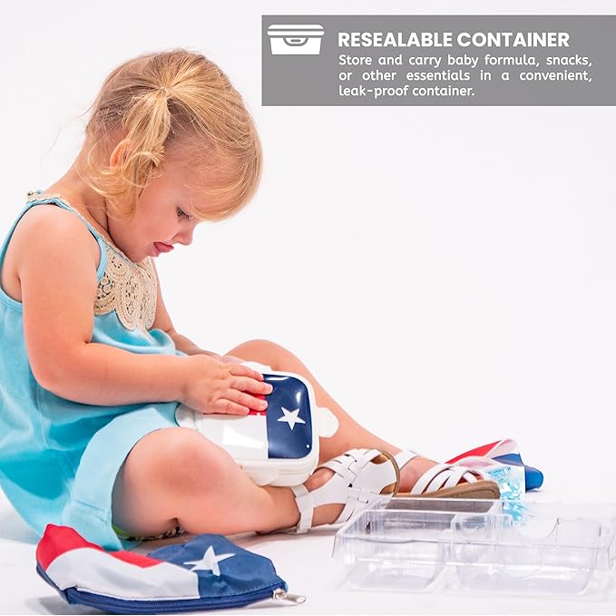 Refresh-A-Baby Feeding Essentials Kit for Feeding on The go Includes: Universal Bottle Top Adaptor Resealable Container Silicone Bib Clear Travel Bag & More (Texas Star)