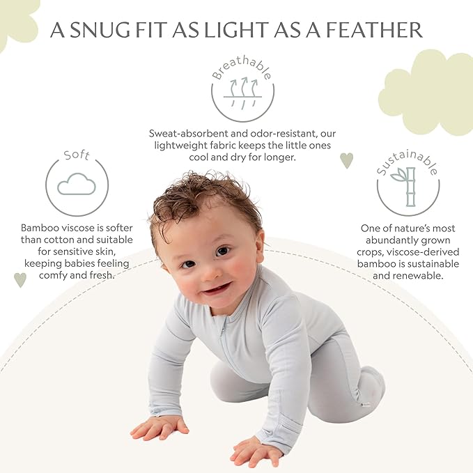 Bamboo Little Soft Baby Footie Pajamas, Baby Clothes, Newborn Sleepers, 95% Viscose and 5% Spandex, 0-24 Months